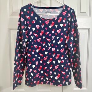 Talbots Ombré Hearts Navy Pink Red Cotton Bateau Neck Top Size Large